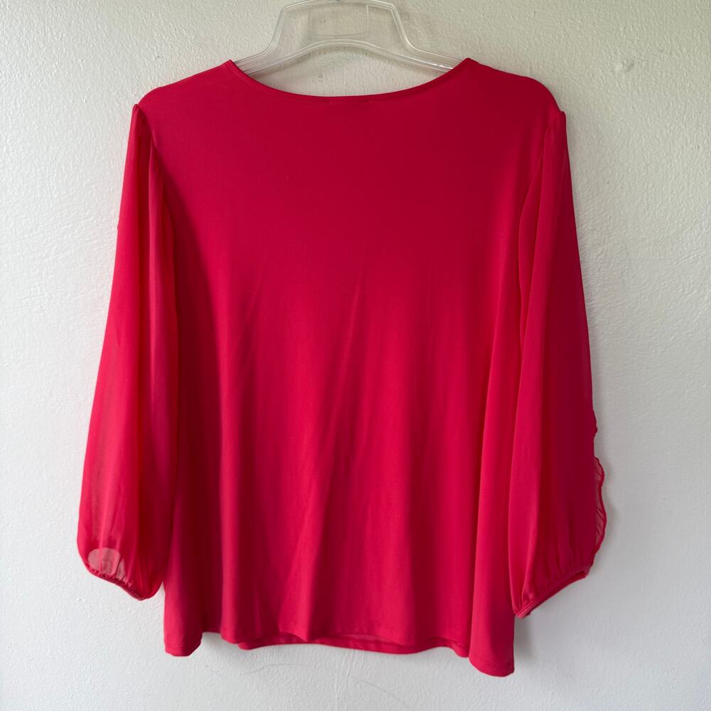 Calvin Klein size 2X blouse red color and sheer, ruffled sleeves - Picture 7 of 11